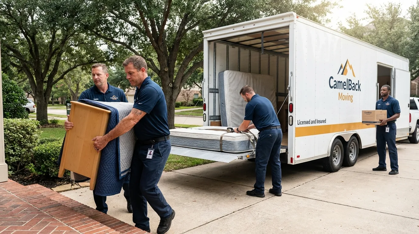 Crew loading residential truck for cross-state move from Bladenboro, NC